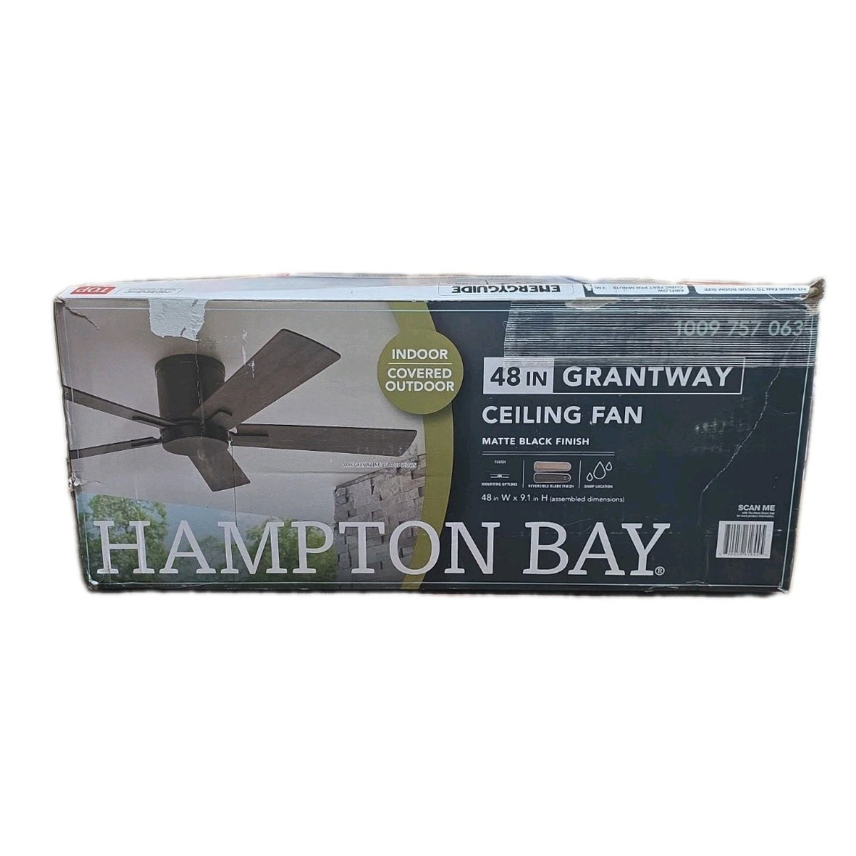 Hampton Bay Grantway 48" Matte Black Low Profile Ceiling Fan Outdoor RD5114B-MBK