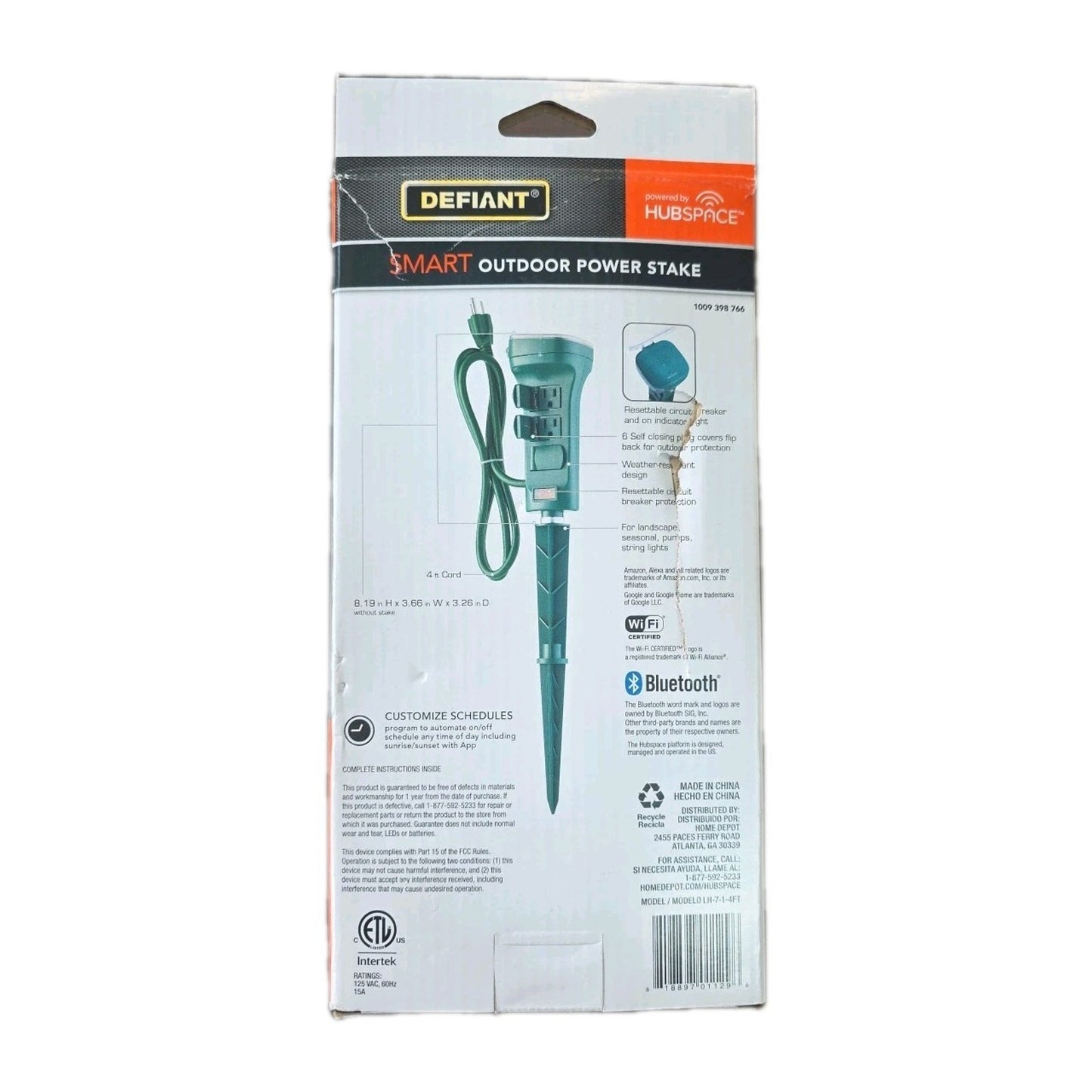 Defiant Smart Outdoor 6-Outlet Power Stake Timer WiFi Hubspace LH-7-1-4FT
