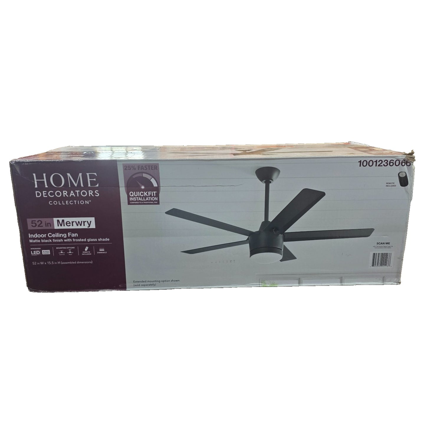 Home Decorators Merwry 52" Matte Black LED Ceiling Fan Remote SW1422MBK