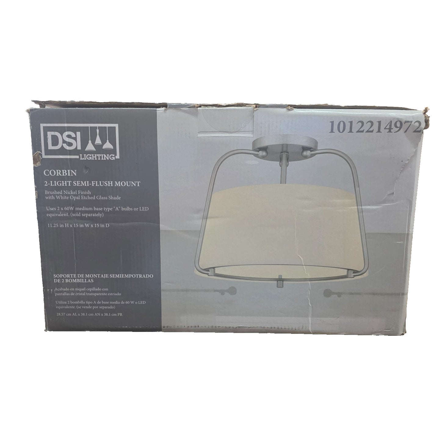 DSI Lighting Corbin 15" 2-Light Semi-Flush Mount Brushed Nickel Opal Glass
