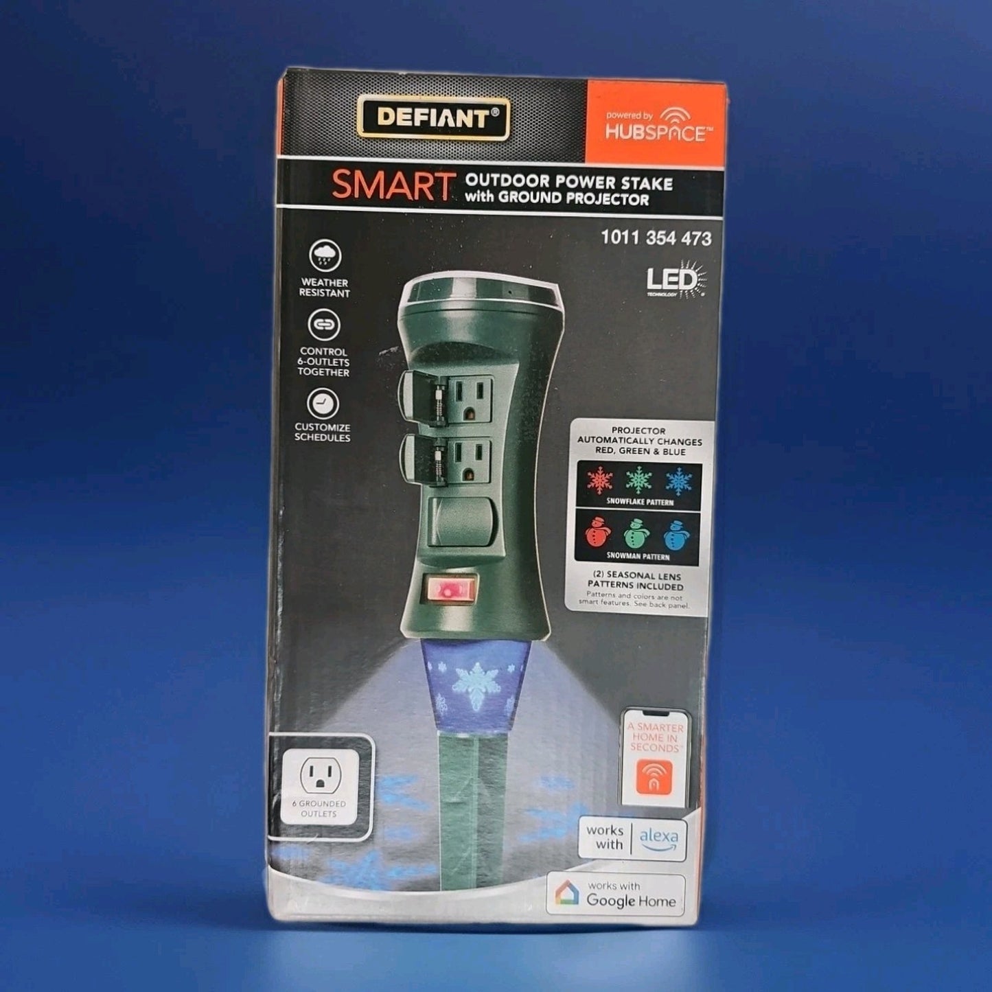 Defiant Smart Outdoor 4 ft. 6-Outlet Power Stake Timer Holiday Lights Projector