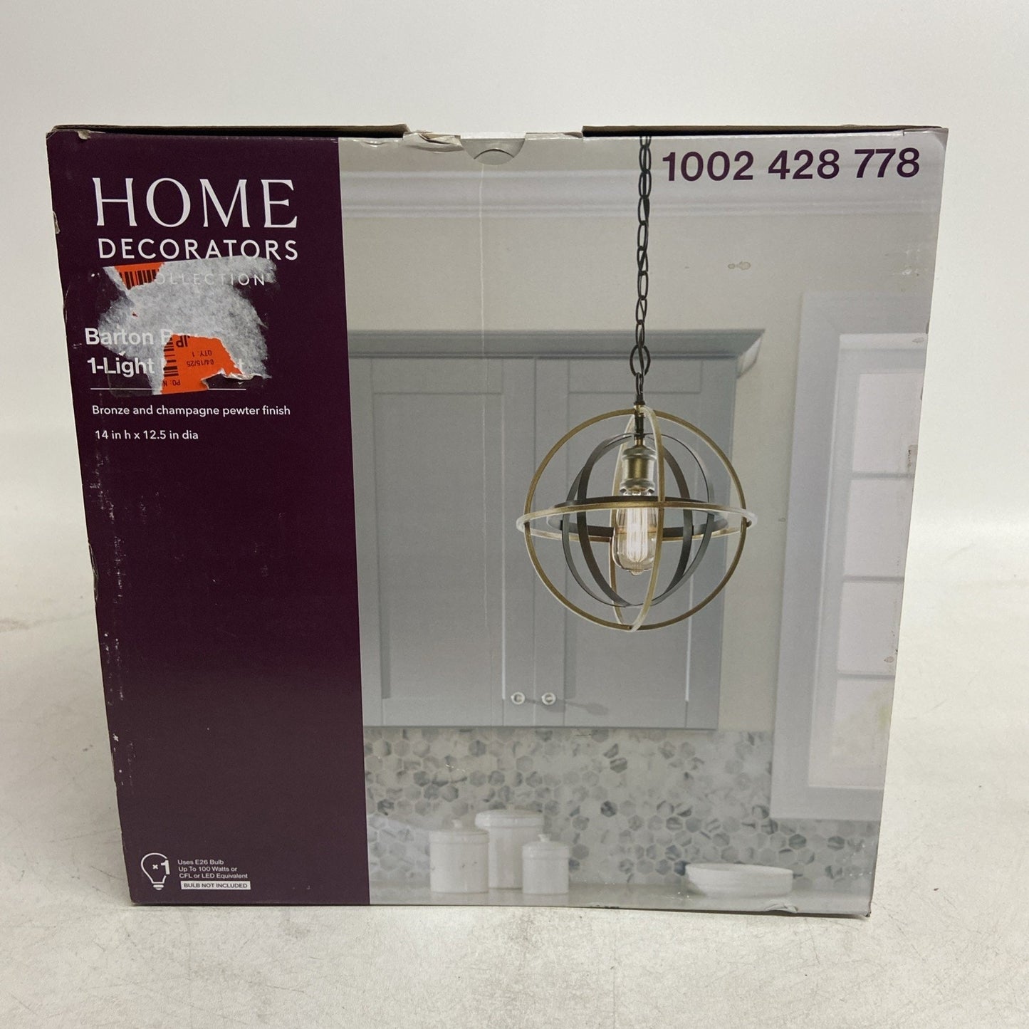 Home Decorators Barton Bay 1-Light Bronze and Champagne Pewter Orb Mini Pendant✅