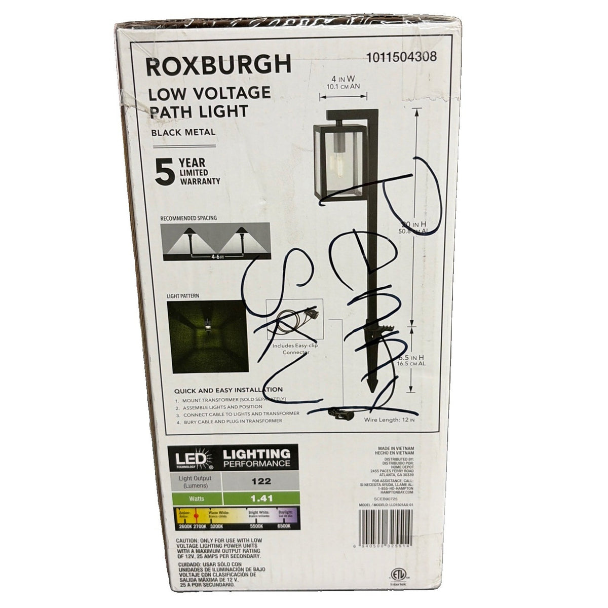 Hampton Bay Roxburgh Low Voltage LED Matte Black Path Light