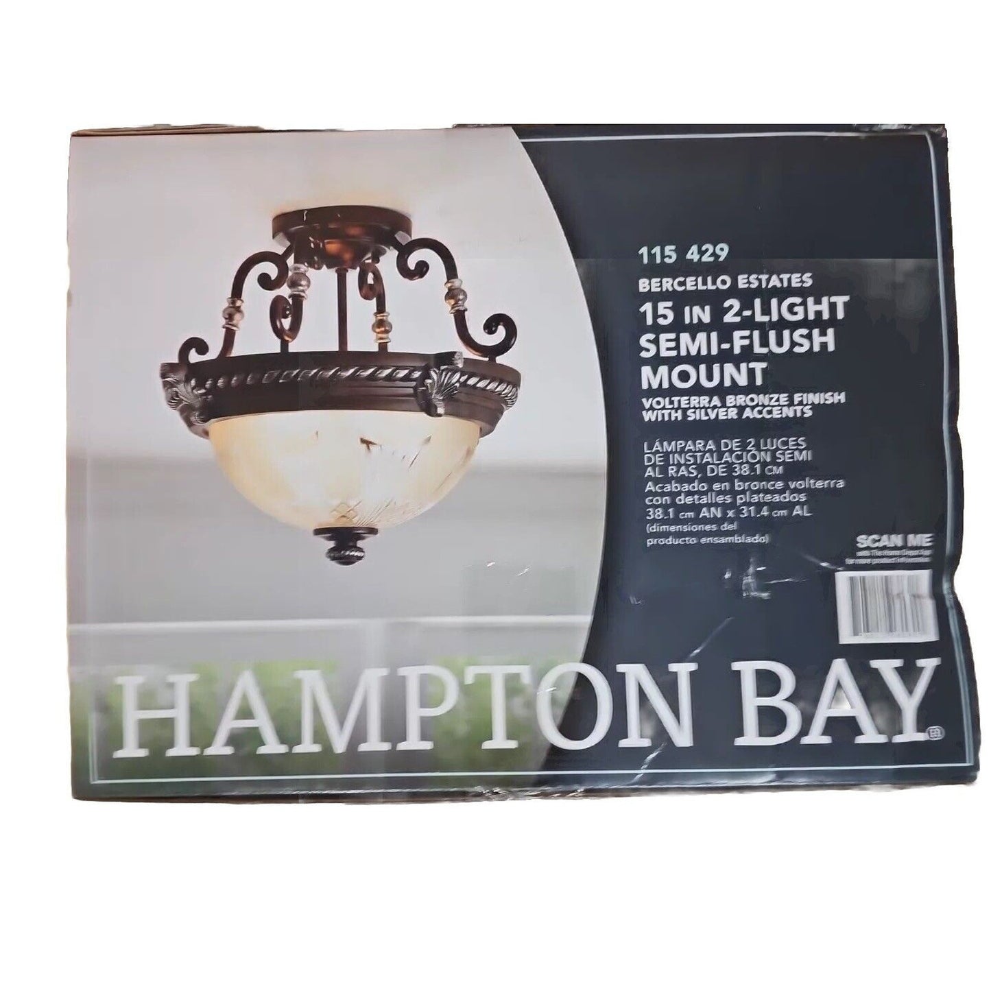 Hampton Bay Bercello Estates 15 in. 2-Light Volterra Bronze Semi-Flush Mount