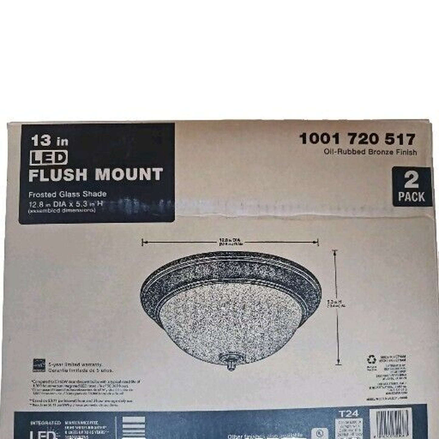 NEW 13 in. Oil Rubbed Bronze LED Flush Mount (2-Pack)