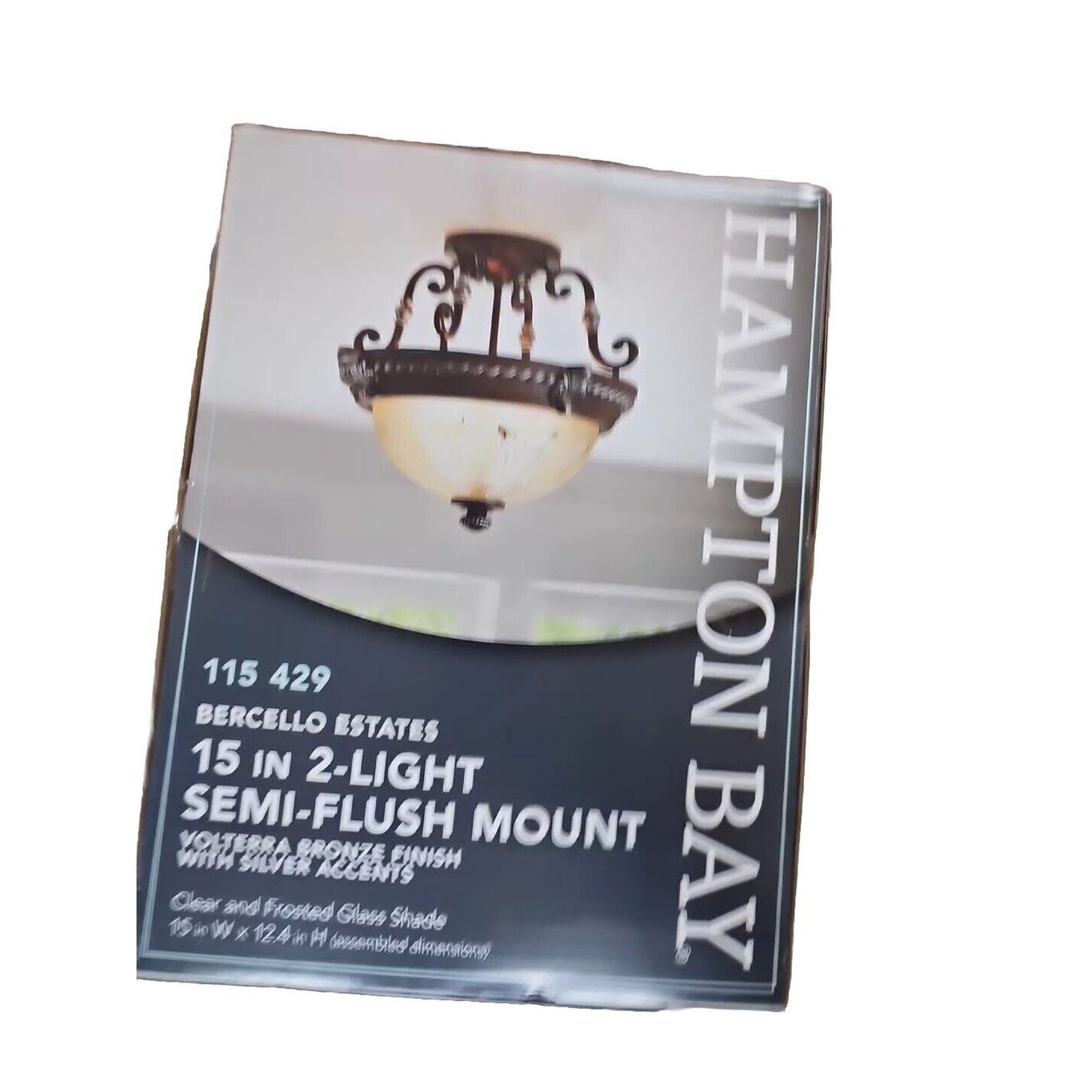 Hampton Bay Bercello Estates 15 in. 2-Light Volterra Bronze Semi-Flush Mount